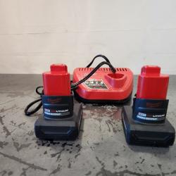 AS-IS- Milwaukee M12 12V Lithium-Ion XC High Output 5.0 Ah Battery Pack (2-Pack) Starter Kit with Charger