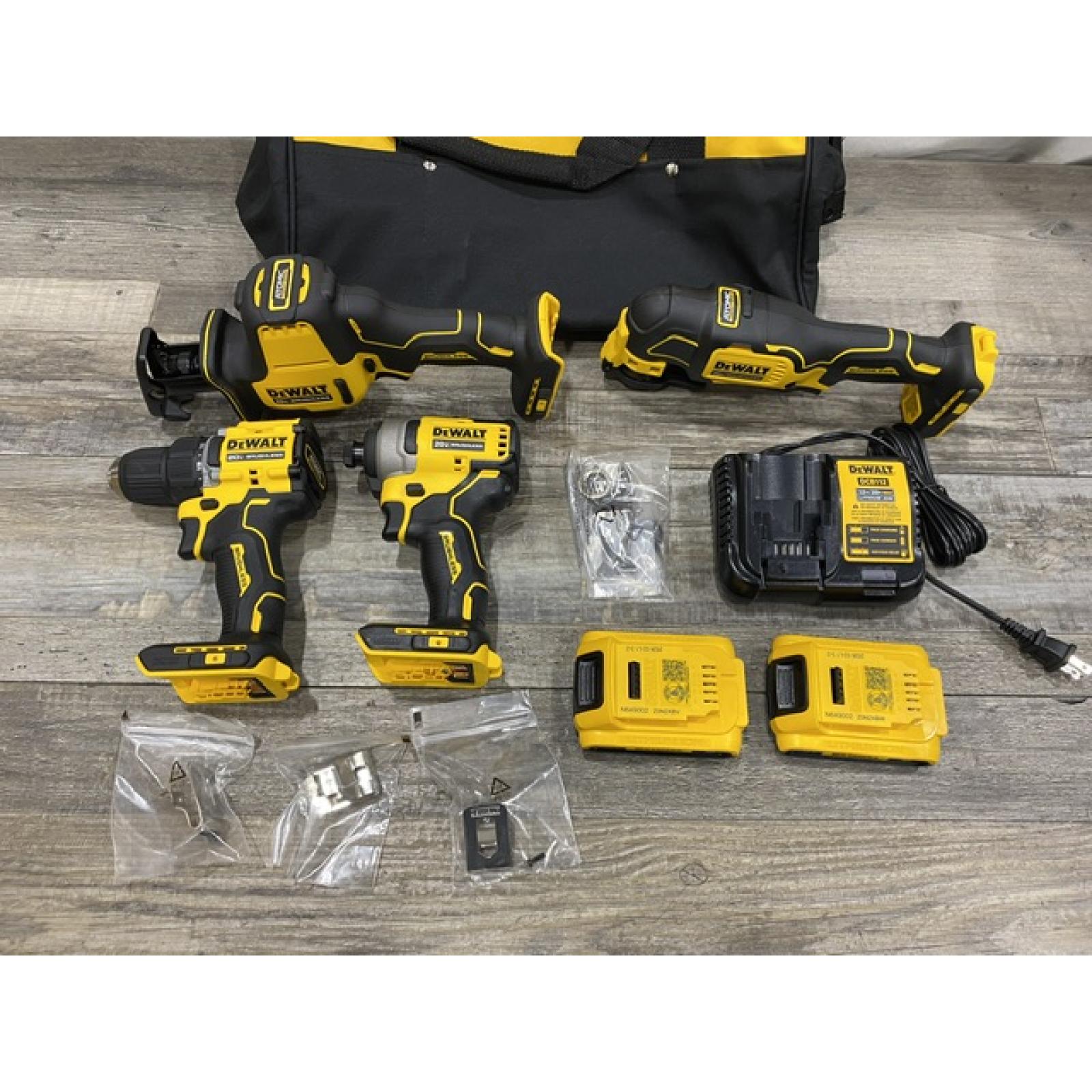 AS-IS DEWALT ATOMIC 20-Volt Lithium-Ion Cordless Brushless (4-Tool) Combo Kit