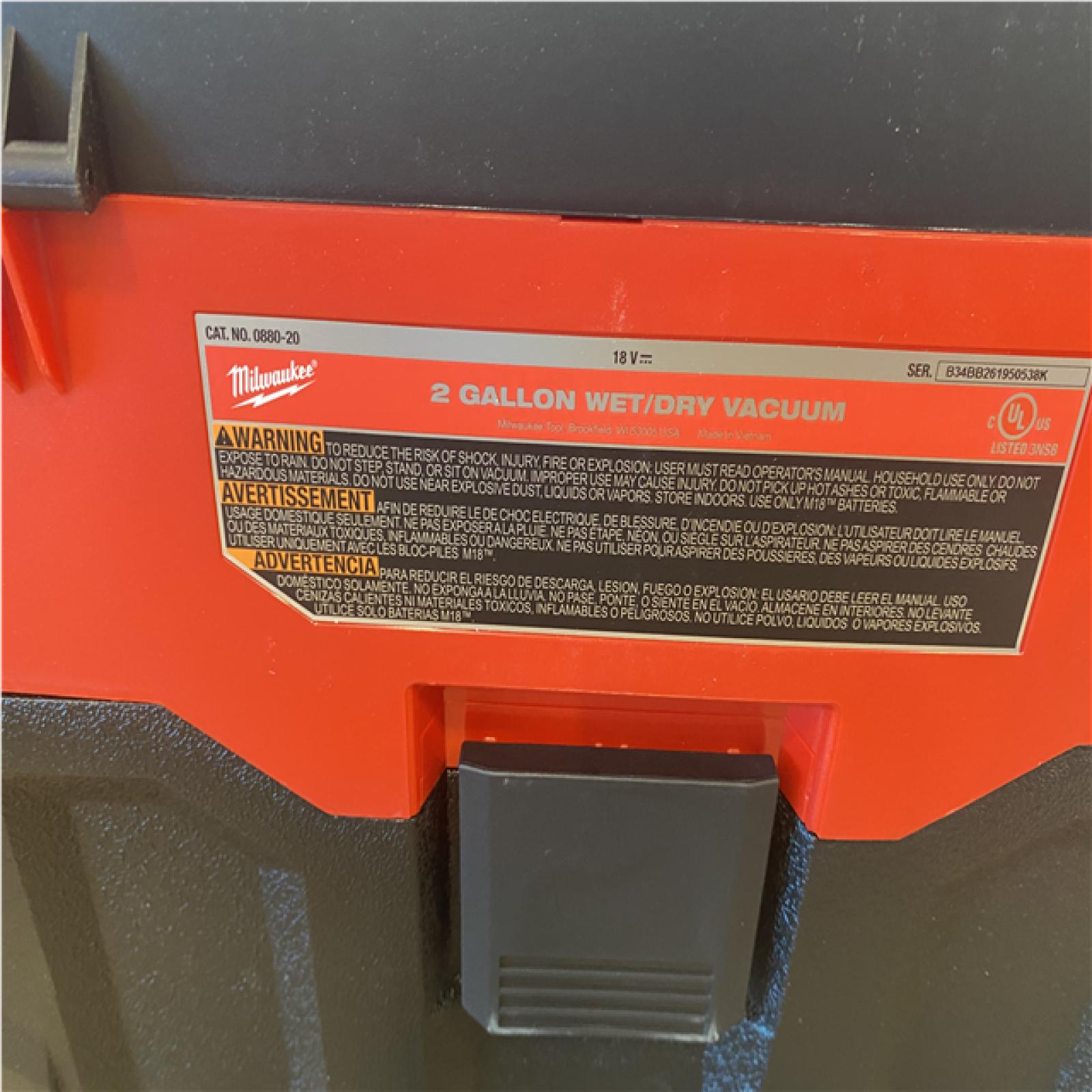 AS-IS Milwaukee 18-Volt 2 Gal. Lithium-Ion Cordless Wet/Dry Vacuum (Vacuum-Only)