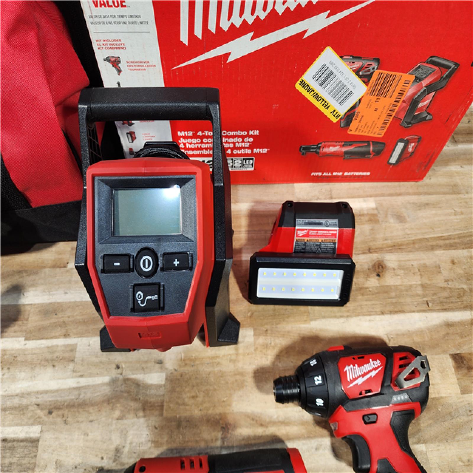 HOUSTON LOCATION - AS-IS Milwaukee M12 12V 4 TOOL Combo Kit