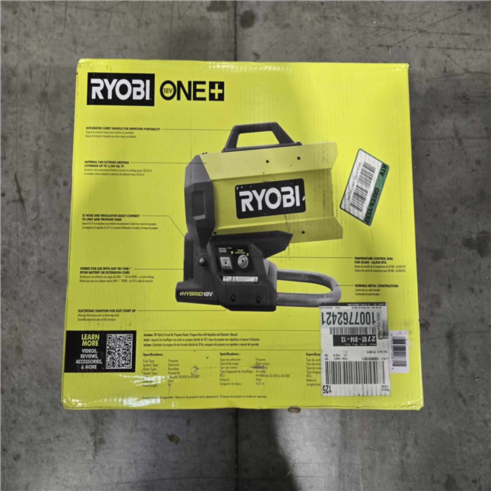 NEW!- RYOBI ONE+ 18V Cordless Hybrid Forced Air Propane Heater (Tool-Only)