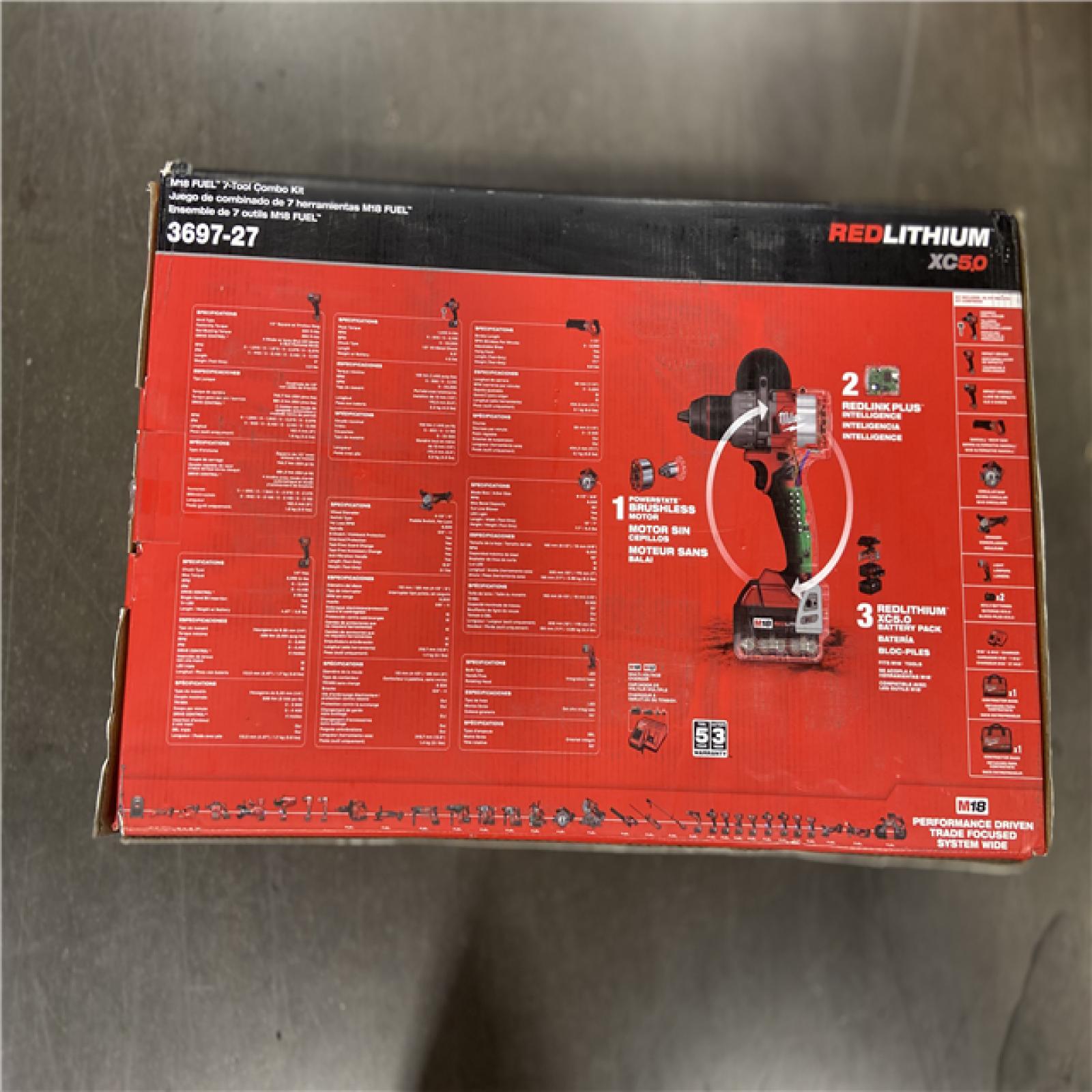 NEW! - Milwaukee M18 FUEL 18V Lithium-Ion Brushless Cordless Combo Kit with Two 5.0 Ah Batteries  1 Charger  2 Tool Bags (7-Tool)