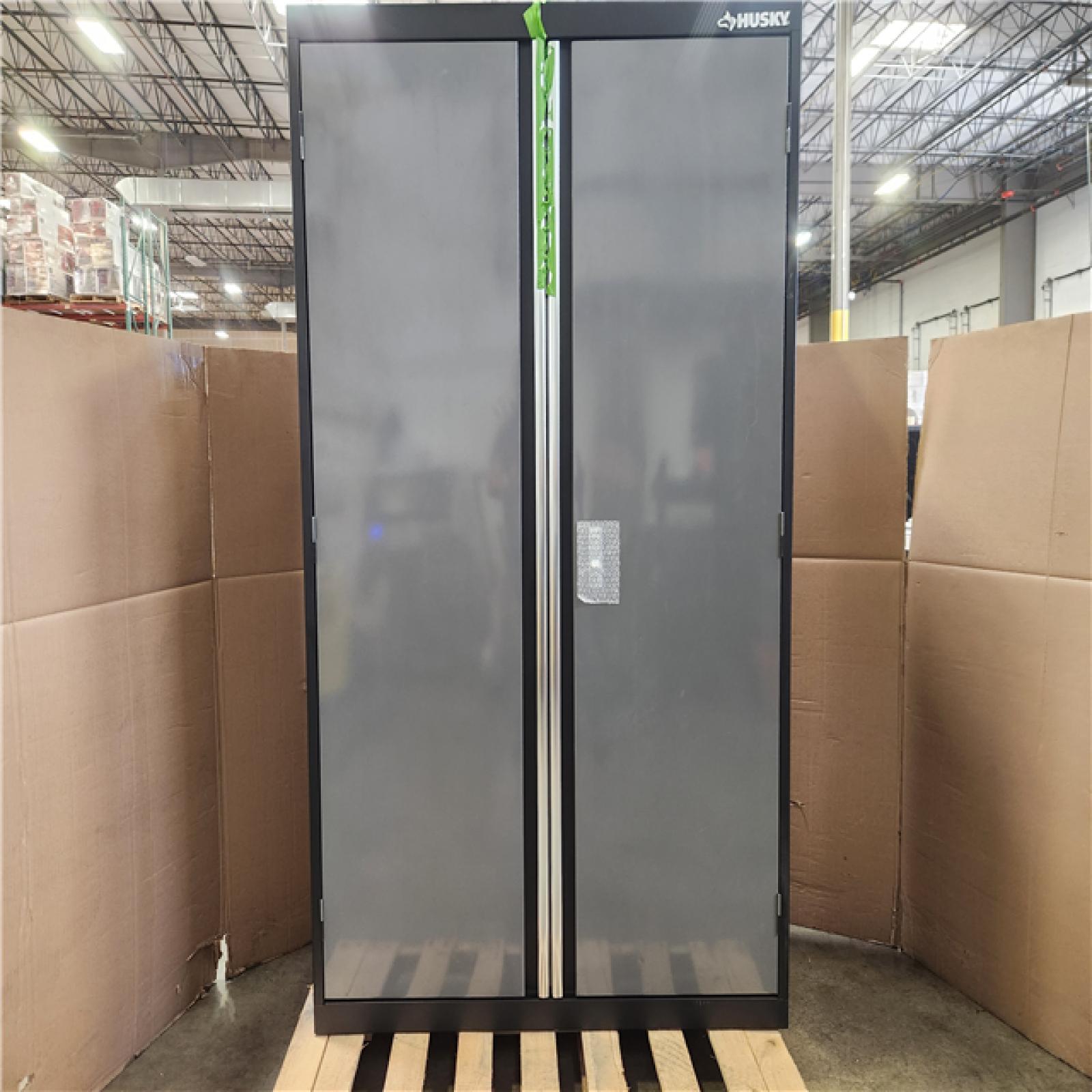 Phoenix AS-IS Husky Regular Duty 46 in. W x 72 in. H x 24 in. D 4-Shelf 22-Gauge Steel Freestanding Garage Storage Cabinet in Black and Gray