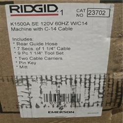 DALLAS LOCATION- RIDGID K1500A Sectional Machine for 2-8 in. Lines  with Mitt  Pin Key  Rear Guide Hose  C-14 Cable  2 Cable Carriers  Tool Set