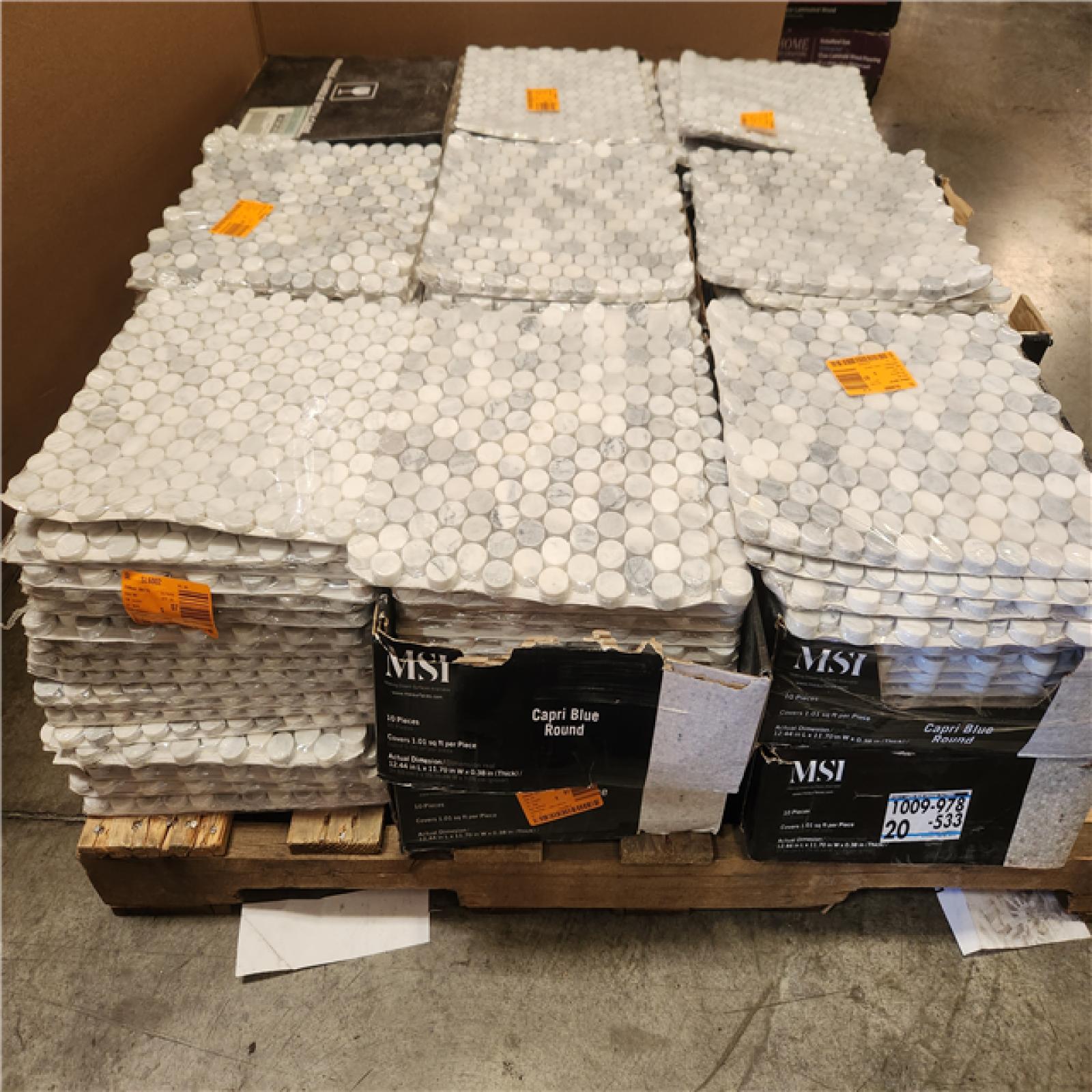 Phoenix MSI Capri Blue Penny Round 12 in. x 12 in. x 0.38 in. Honed Marble Mesh-Mounted Mosaic Floor and Wall Tile Pallet (18+Boxes)