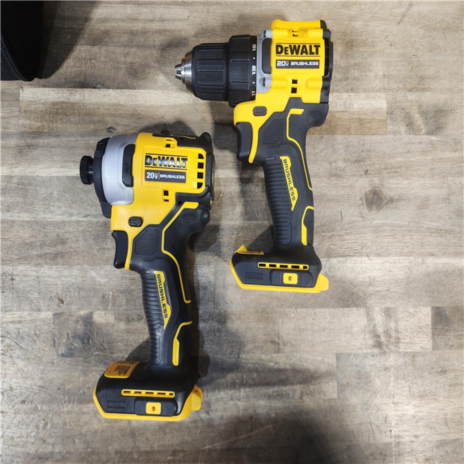 HOUSTON LOCATION - AS-IS Dewalt DCK225D2 20V MAX ATOMIC Brushless Compact Lithium-Ion 1/2 in. Cordless Drill Driver and 1/4 in. Impact Driver Combo Kit with 2 Batteries 2 Ah