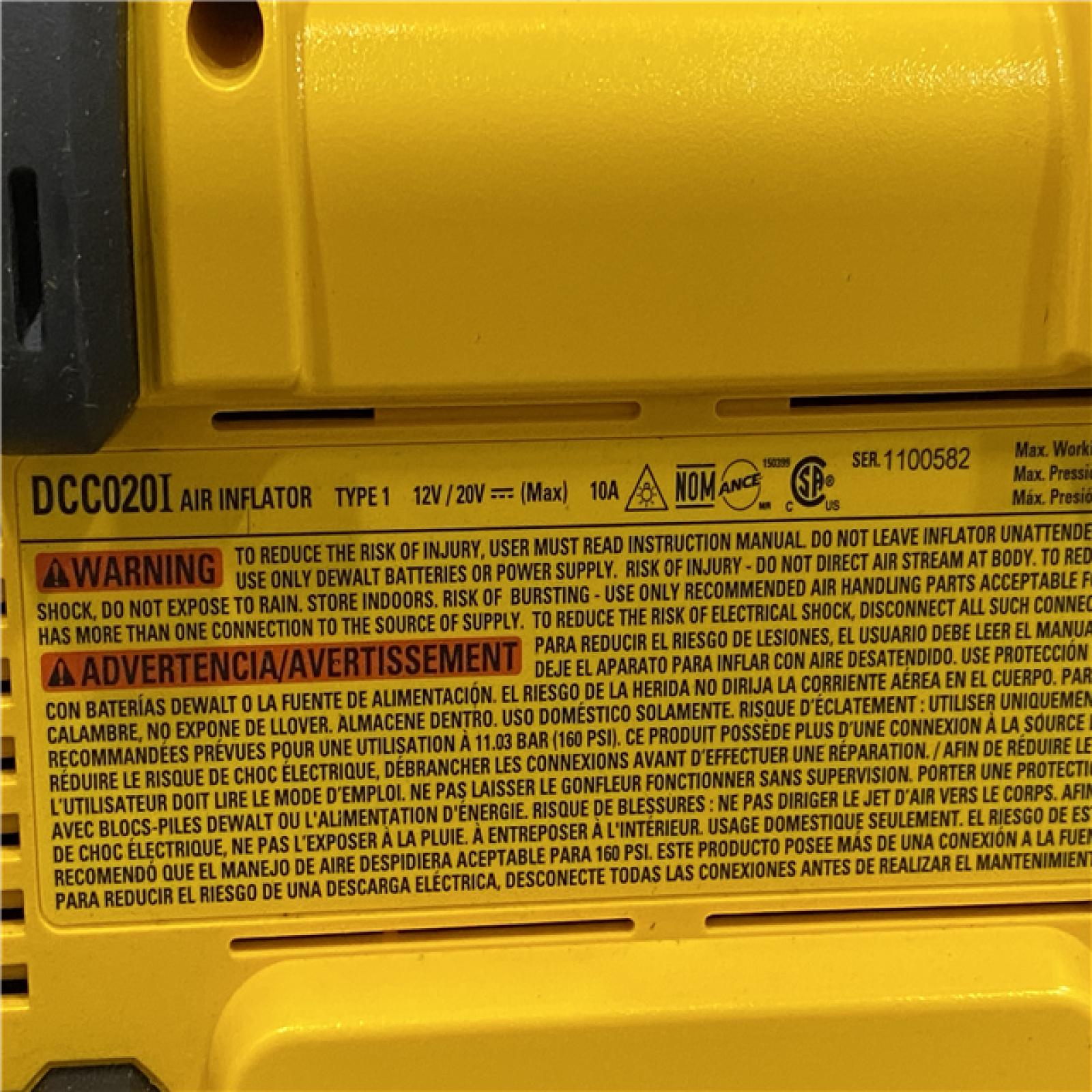 AS-IS DEWALT 20V MAX Cordless Electric Portable Inflator (Tool Only)