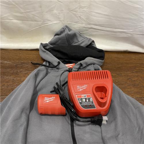 AS-IS Men's Large M12 12-Volt Lithium-Ion Cordless Gray Heated Jacket Hoodie Kit with (1) 2.0 Ah Battery and Charger