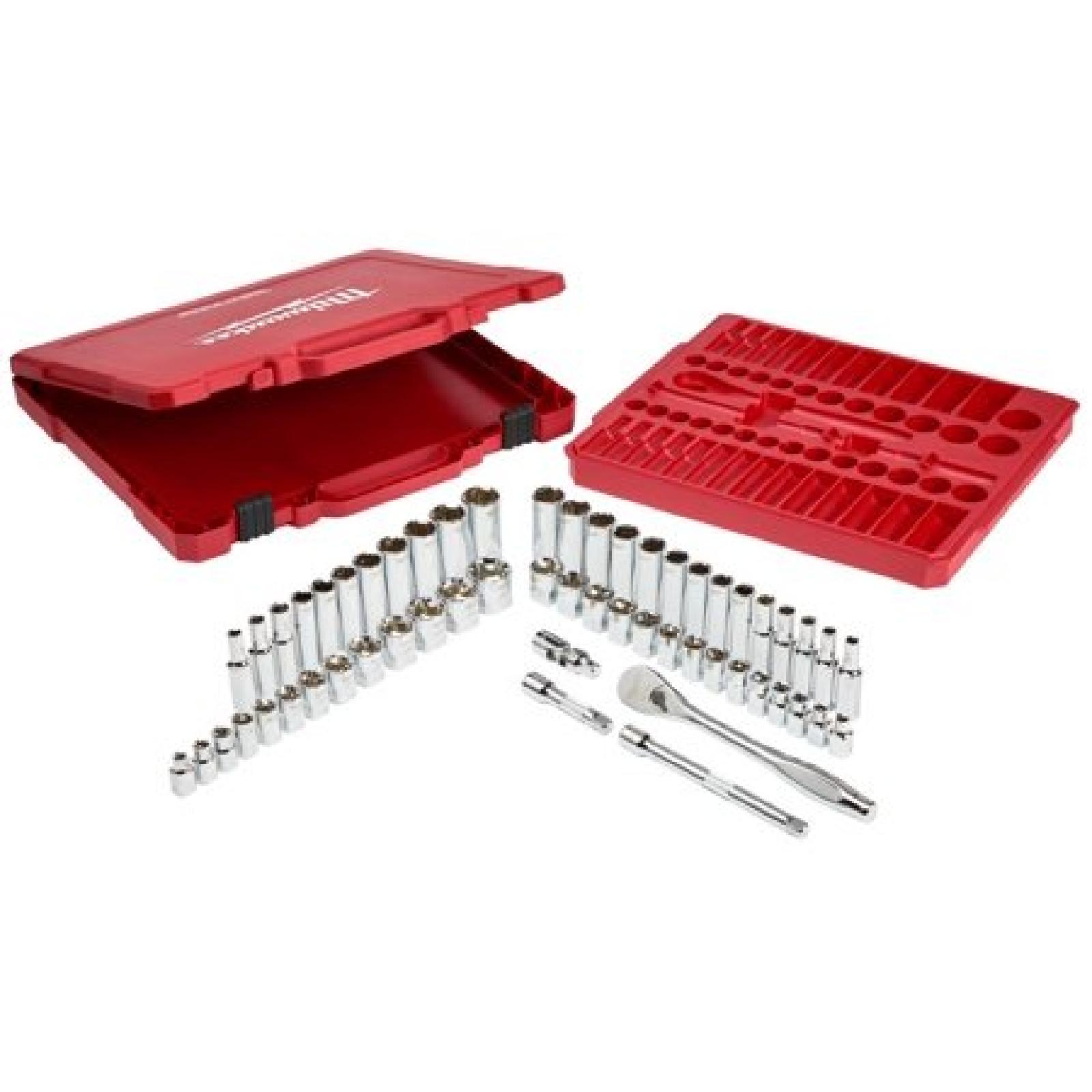 NEW- Milwaukee 3/8 in. Drive SAE/Metric Ratchet and Socket Mechanics Tool Set (56-Piece)