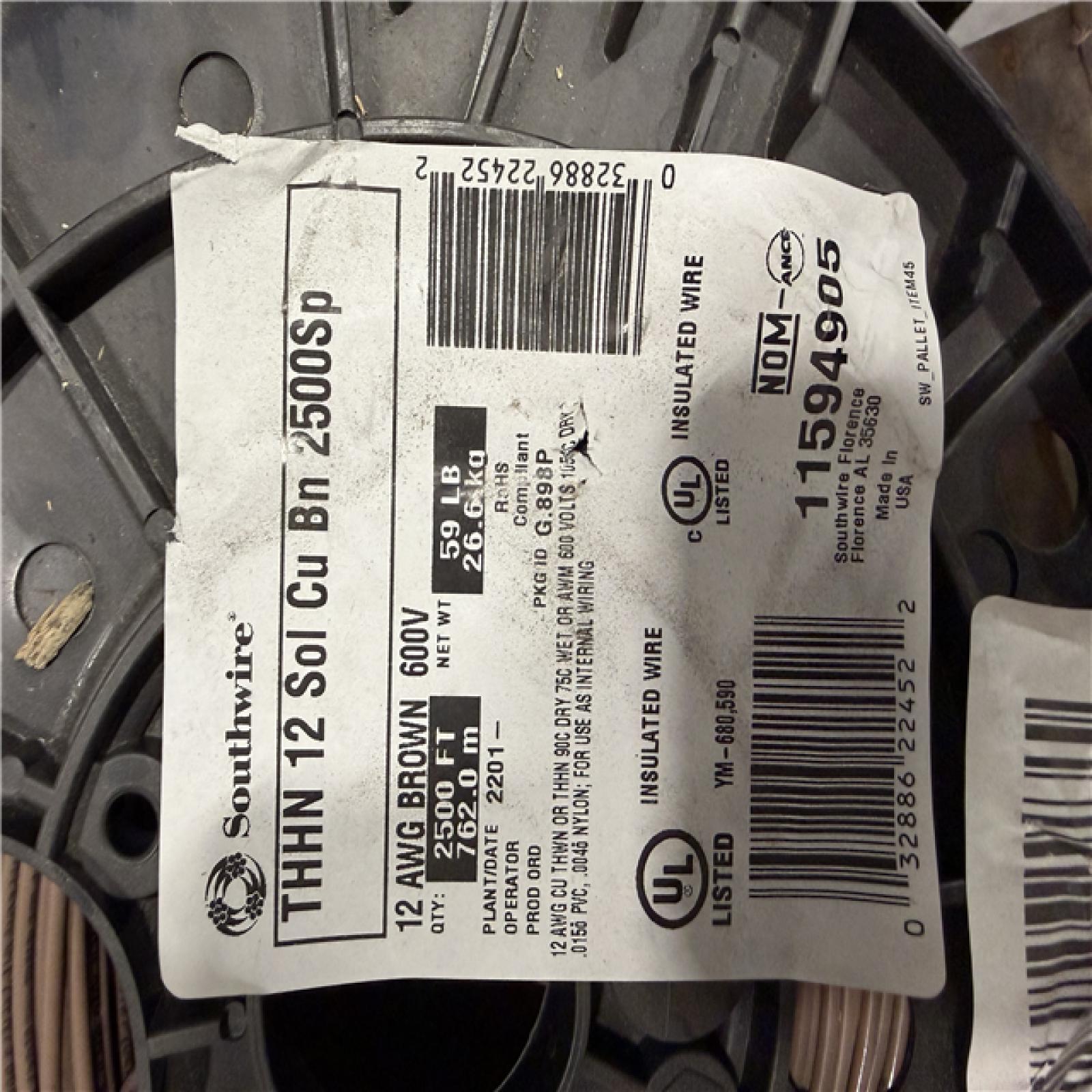 DALLAS LOCATION -Southwire 2500 ft. 12 Brown Solid CU THHN Wire (SEE NOTES)