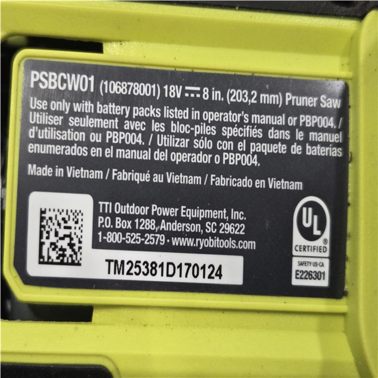 AS-IS RYOBI ONE+ HP 18V Brushless Cordless 8 in. Compact Pruning Mini Chainsaw (Tool Only)