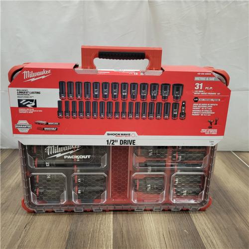 AS-IS Milwaukee SHOCKWAVE Impact-Duty 1/2 in. Drive Metric and SAE Deep Well Impact PACKOUT Socket Set (31-Piece)