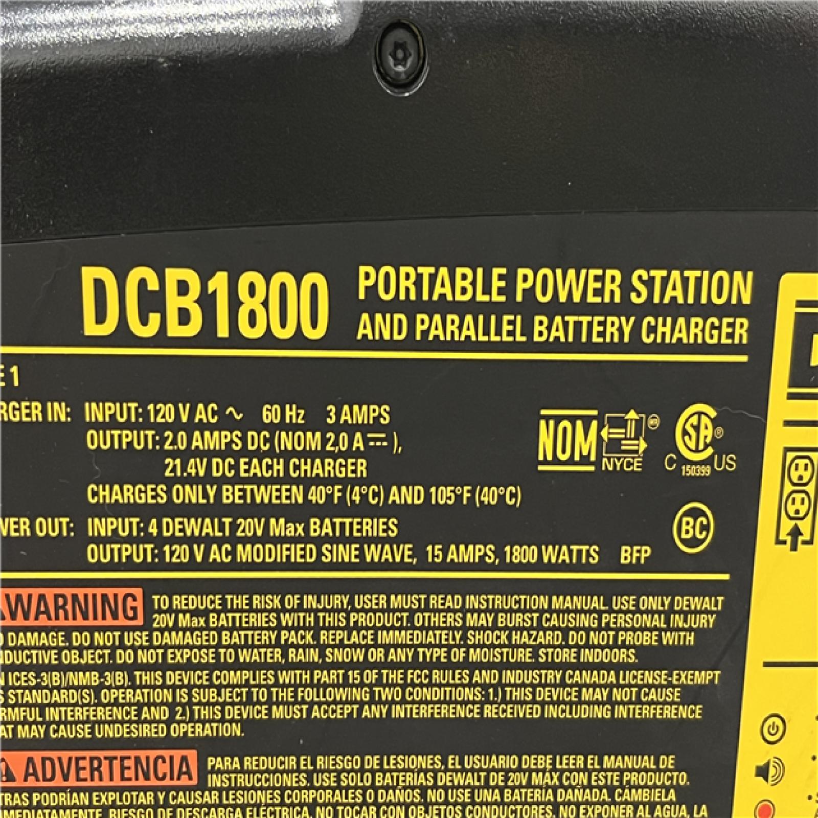 AS-IS DEWALT 1800 Watt Portable Power Station and 20V/60V MAX Lithium-Ion Battery Charger