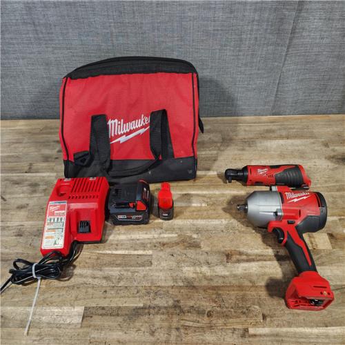 HOUSTON LOCATION - AS-IS Milwaukee 12/18V Lithium-Ion Cordless 3/8 in. Ratchet and 1/2 in. High Torque Impact Wrench with Friction Ring Combo Kit