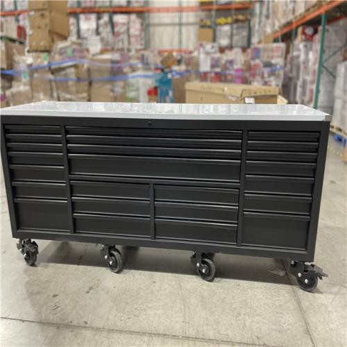 DALLAS LOCATION- AS-IS Husky Tool Storage Heavy Duty 96 in. W x 24 in. D Matte Black Mobile Workbench Cabinet with Stainless Steel Top