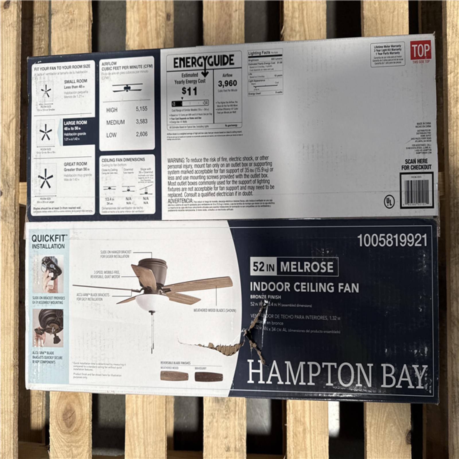 California AS-IS Hampton Bay 52 in. Melrose Indoor Ceiling Fan