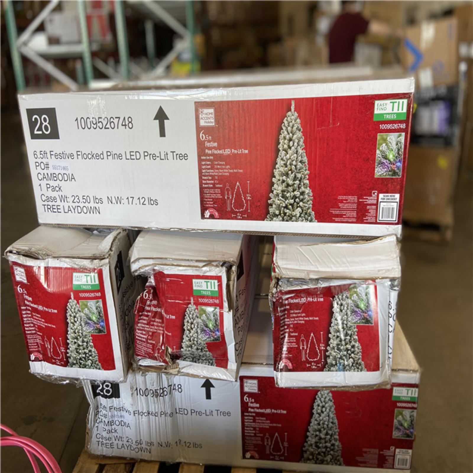 DALLAS LOCATION - Home Accents Holiday 6.5 ft. Festive Mixed Pine Flocked LED Pre-Lit Artificial Christmas Tree T11 - Total Value - $639.84