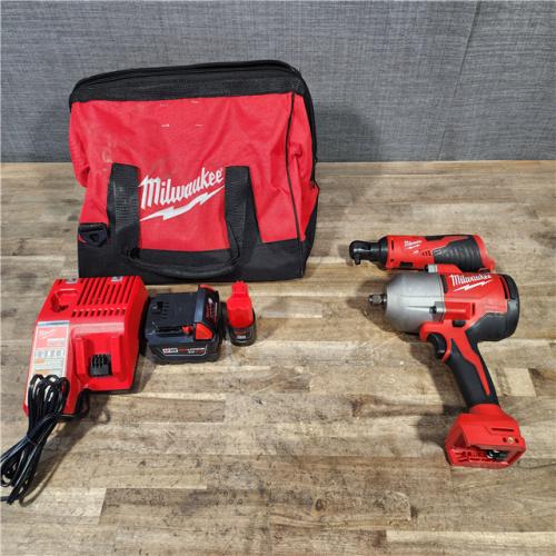 HOUSTON LOCATION - AS-IS Milwaukee 12/18V Lithium-Ion Cordless 3/8 in. Ratchet and 1/2 in. High Torque Impact Wrench with Friction Ring Combo Kit