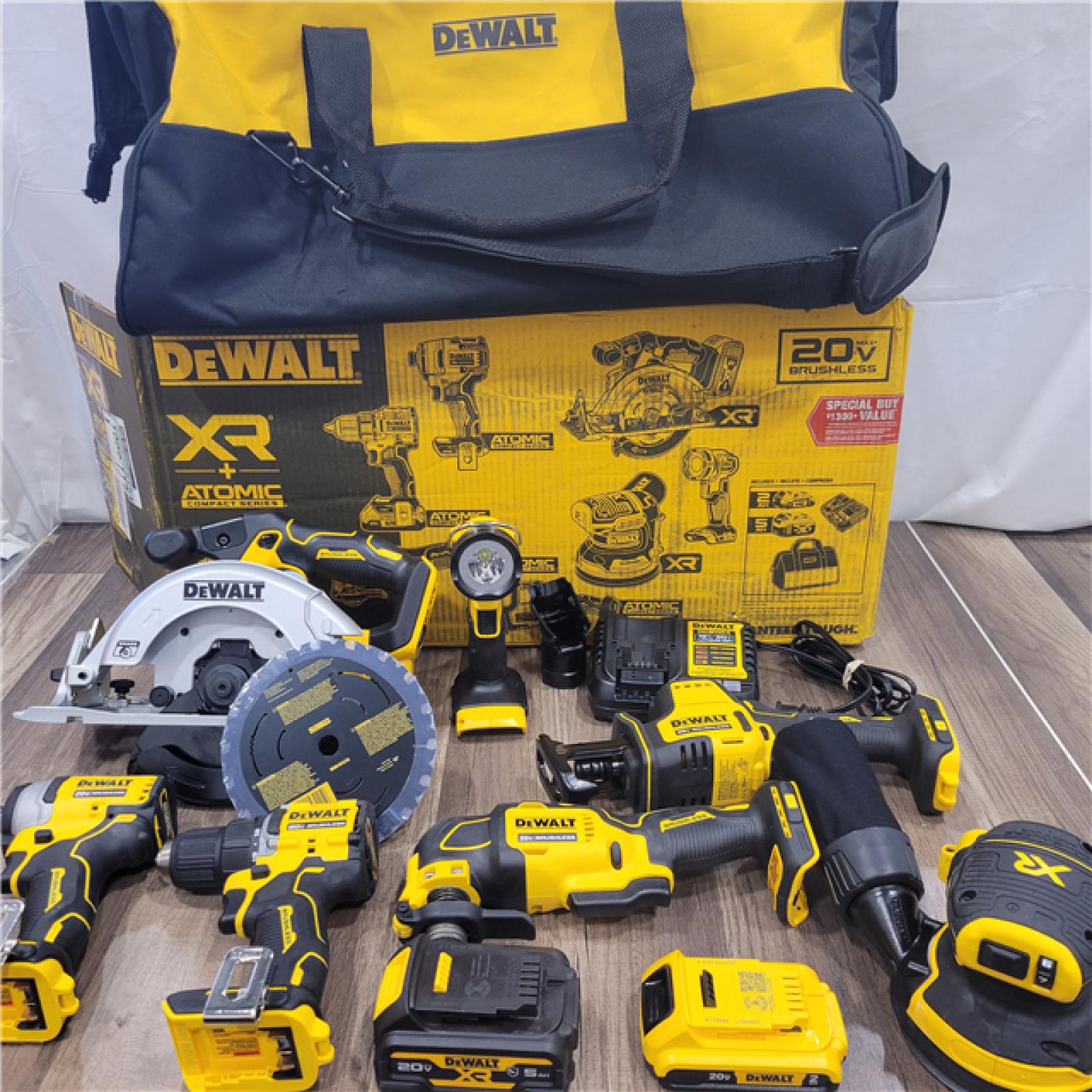 AS-IS DEWALT 20-Volt MAX Lithium-Ion Cordless 7-Tool Combo Kit with 2.0 Ah Battery, 5.0 Ah Battery and Charger