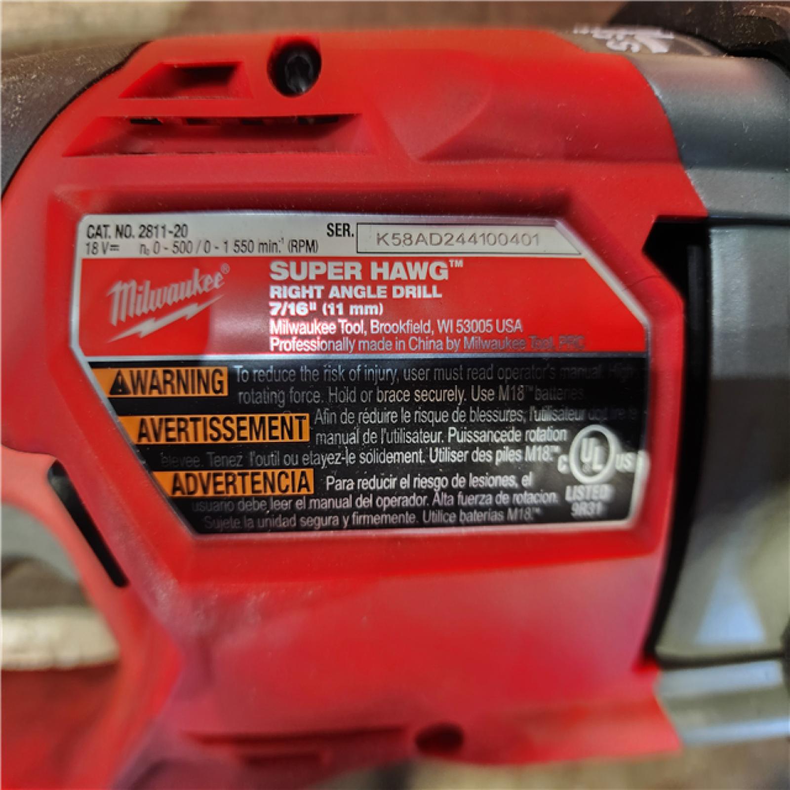 HOUSTON LOCATION - AS-IS Milwaukee FUEL 18V Lithium-Ion Brushless Cordless GEN 2 SUPER HAWG 7/16 in. Right Angle Drill (Tool-Only)