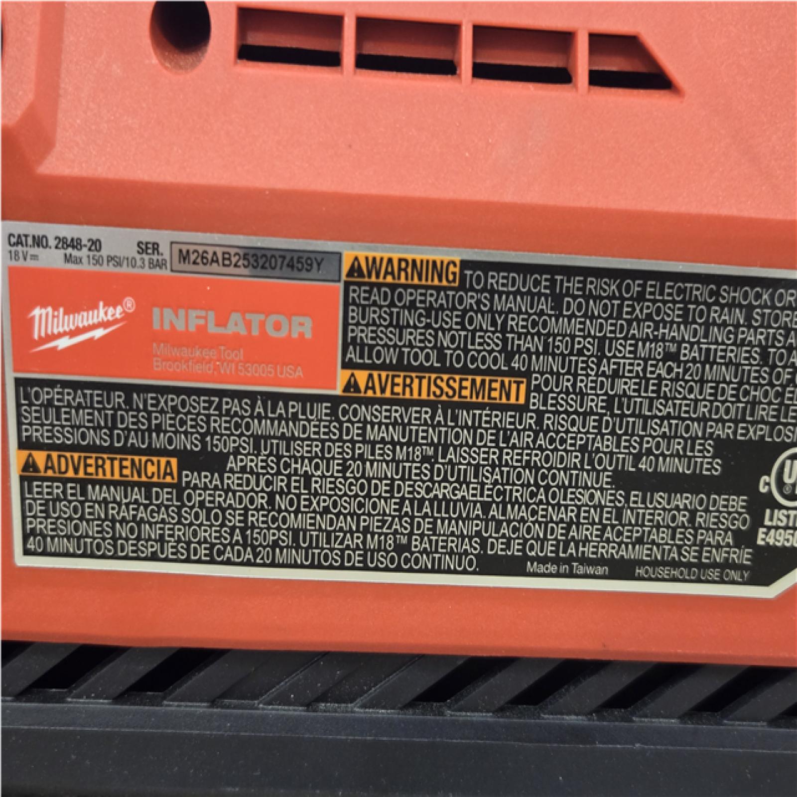 AS-IS Milwaukee 18-Volt Lithium-Ion Cordless Electric Portable Inflator (Tool-Only)