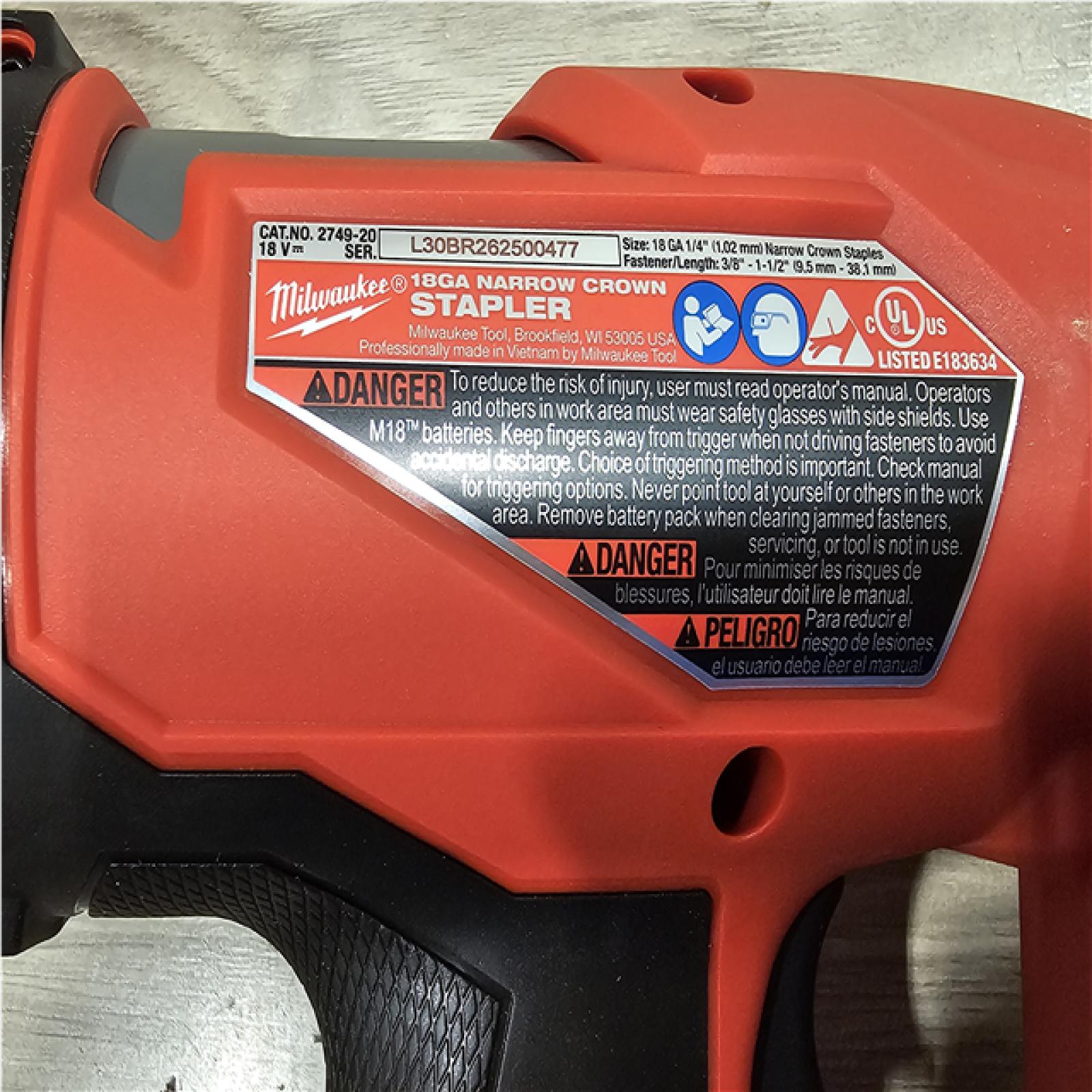 AS-IS Milwaukee FUEL 18-Volt Lithium-Ion Brushless Cordless 18-Gauge 1/4 in. Narrow Crown Stapler (Tool-Only)