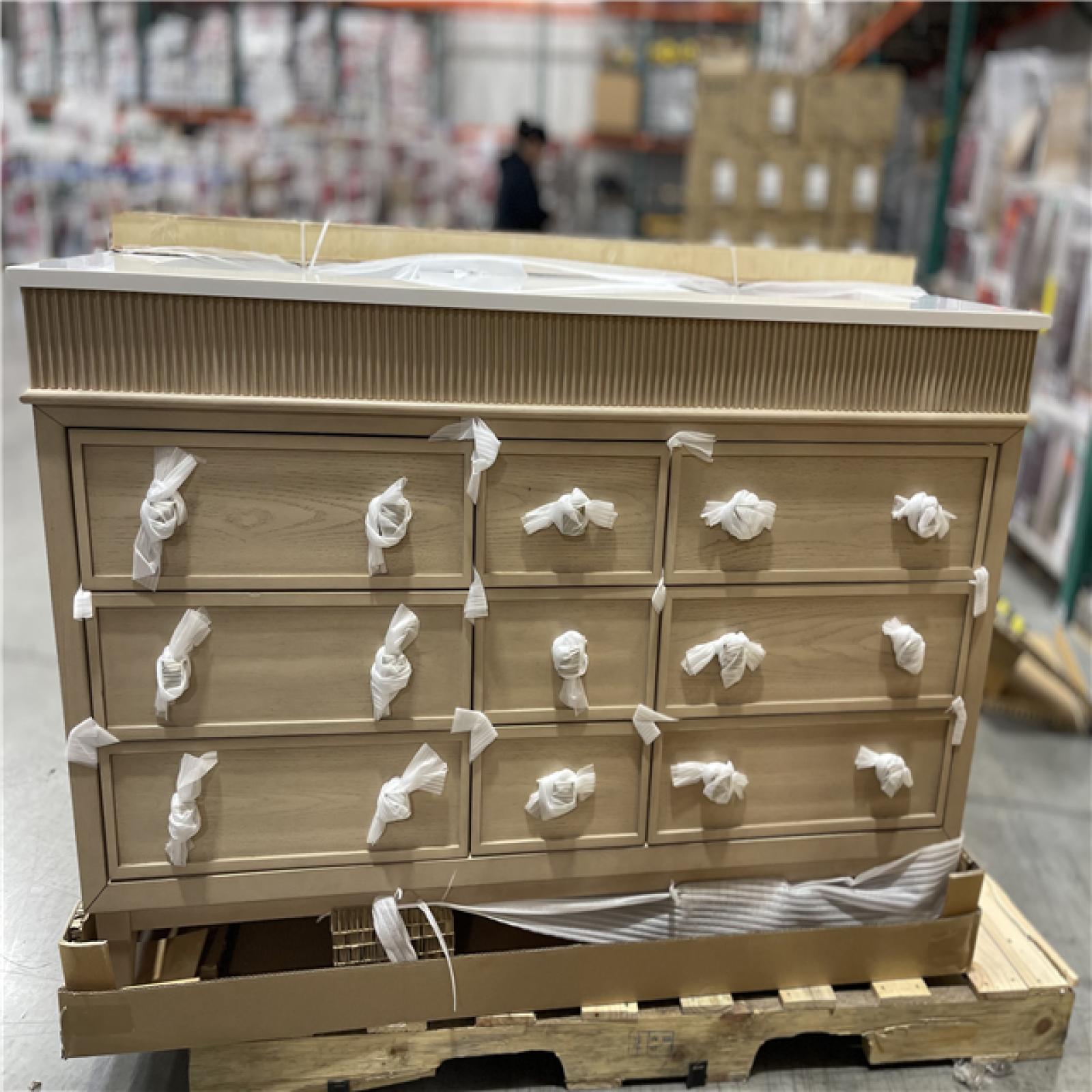 DALLAS LOCATION - Home Decorators Collection Danby 60 in. Double Sink Platinum Oak Bath Vanity with White Engineered Marble Top (Assembled)