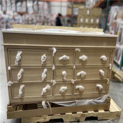 DALLAS LOCATION - Home Decorators Collection Danby 60 in. Double Sink Platinum Oak Bath Vanity with White Engineered Marble Top (Assembled)