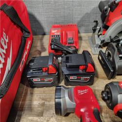 HOUSTON LOCATION - AS-IS (APPEARS LIKE NEW) Milwaukee M18 FUEL 18V Lithium-Ion Brushless Cordless Combo Kit with Two 5.0 Ah Batteries  1 Charger  2 Tool Bags (7-Tool)