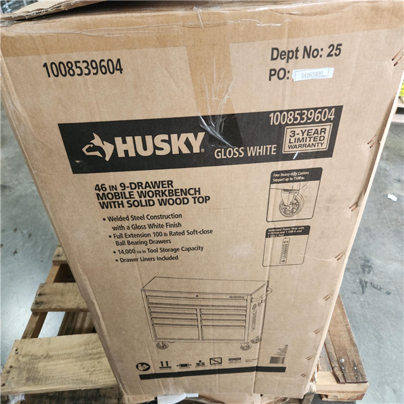 Phoenix AS-IS Husky Tool Storage 46 in. W x 18 in. D 9-Drawer Gloss White Mobile Workbench Cabinet