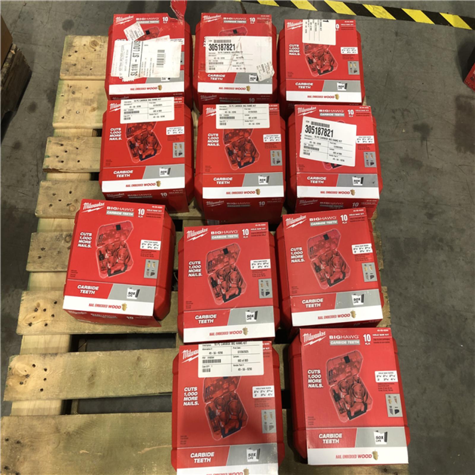 DALLAS LOCATION - Milwaukee BIG HAWG Carbide Hole Saw Kit (10-Piece) PALLET -(11 UNITS)