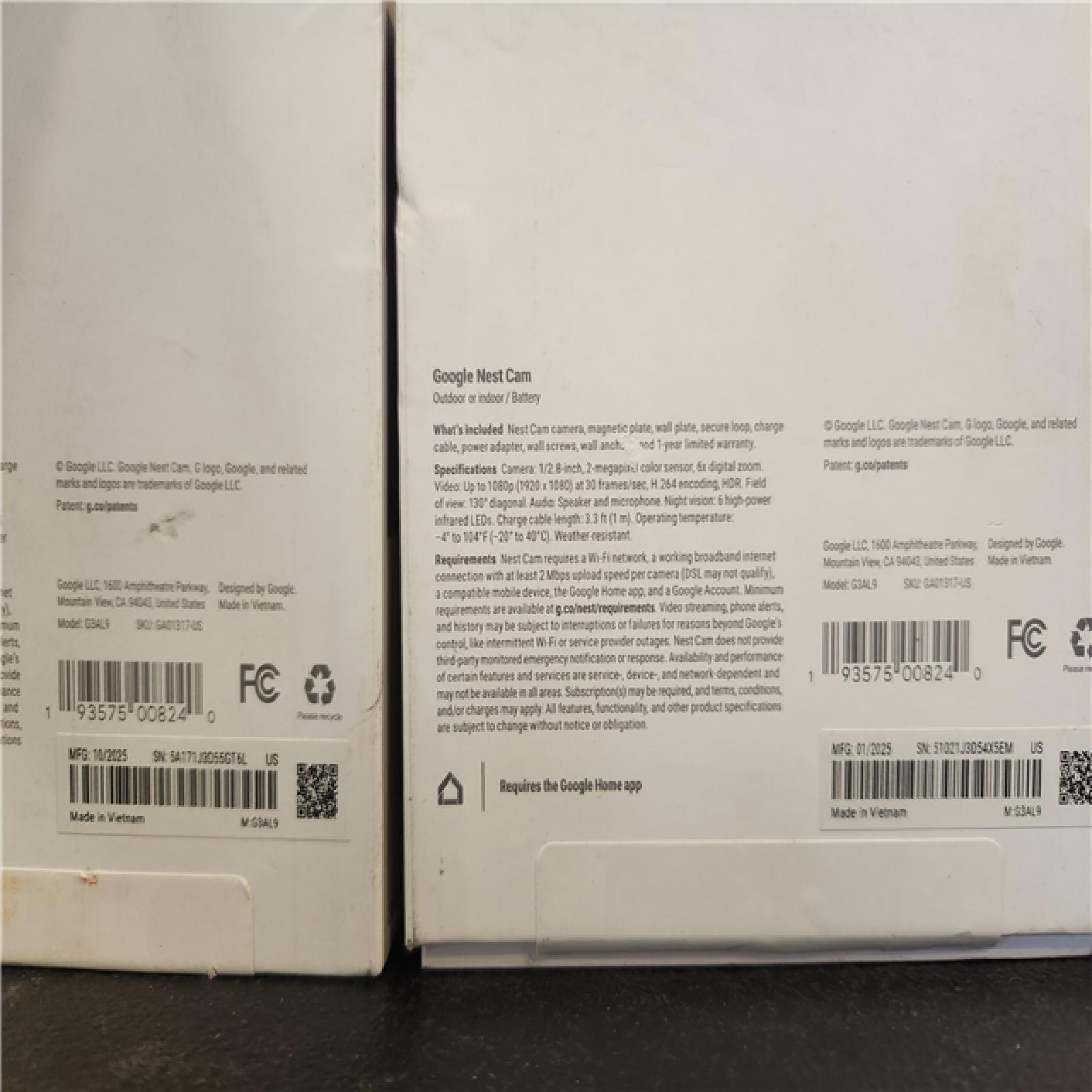 Phoenix AS-IS Google Nest Indoor/Outdoor Wireless Smart Security Camera (Battery) (2-Pack)