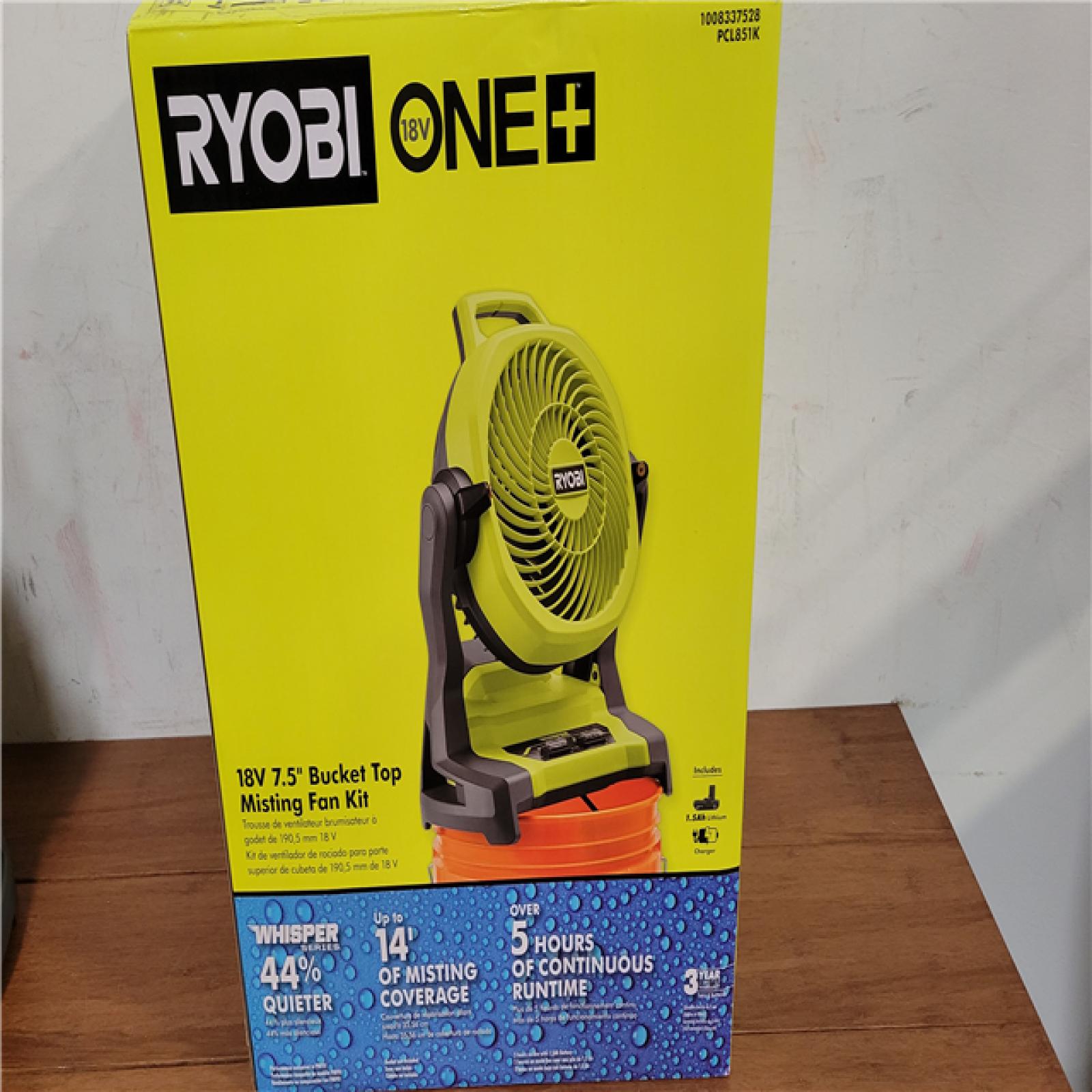 California NEW Ryobi One+ 18V 7.5 Bucket Top Misting Fan Kit  Includes (1) Battery & Charger