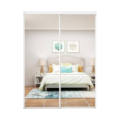 Phoenix CALHOME 48 in. x 80 in. Mirror White Steel Frame Interior Closet Sliding Door with White Trim and Hardware Kit Pallet (6-Mirrors)