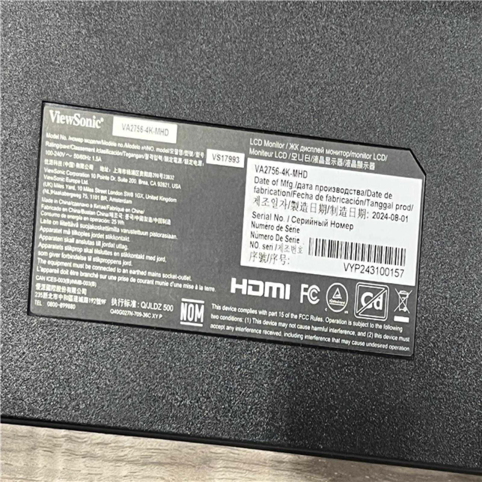 AS-IS ViewSonic VA2756-4K-MHD 27 Class 4K UHD Gaming LED Monitor