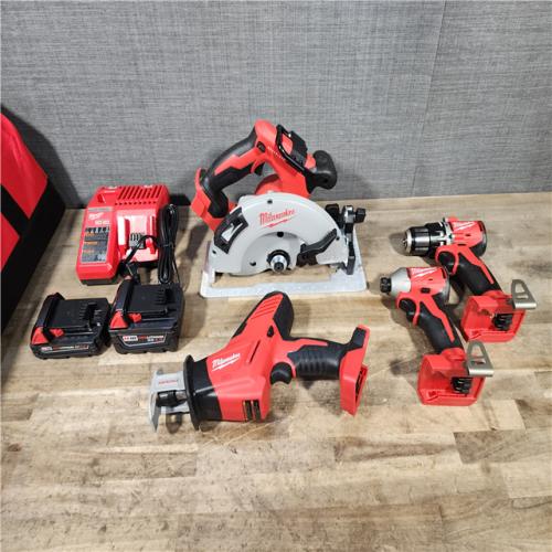 HOUSTON LOCATION - AS-IS Milwaukee M18 18-Volt Lithium-Ion Brushless Cordless Combo Kit (4-Tool) with 2-Batteries  1-Charger and Tool Bag