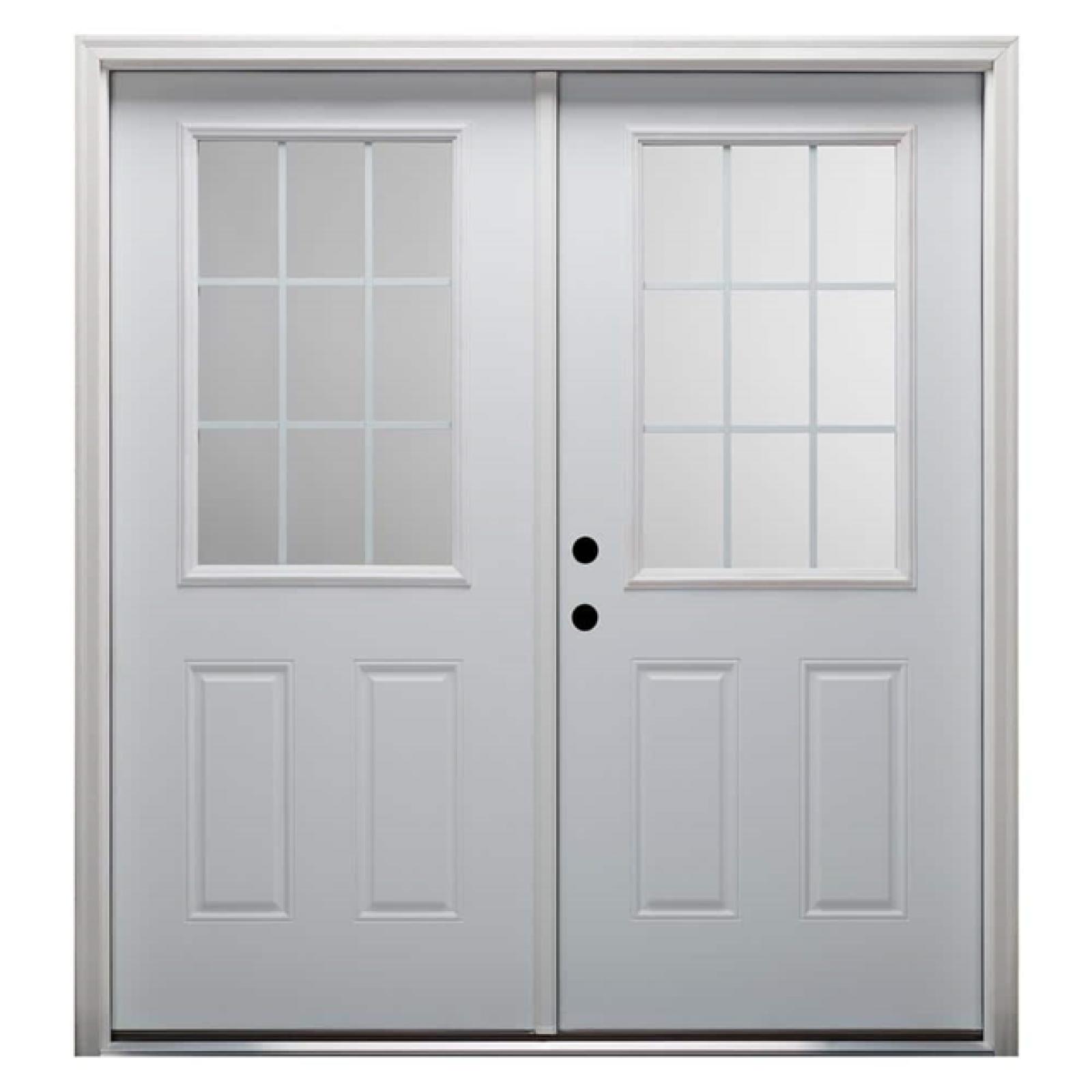 Phoenix NEW MMI DOOR 72 in. x 80 in. White Internal Grilles Right-Hand Inswing 1/2-Lite Clear Glass 2-Panel Primed Steel Prehung Front Door