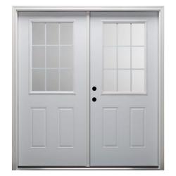 Phoenix NEW MMI DOOR 72 in. x 80 in. White Internal Grilles Right-Hand Inswing 1/2-Lite Clear Glass 2-Panel Primed Steel Prehung Front Door