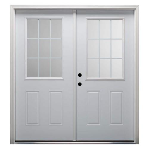 Phoenix NEW MMI DOOR 72 in. x 80 in. White Internal Grilles Right-Hand Inswing 1/2-Lite Clear Glass 2-Panel Primed Steel Prehung Front Door