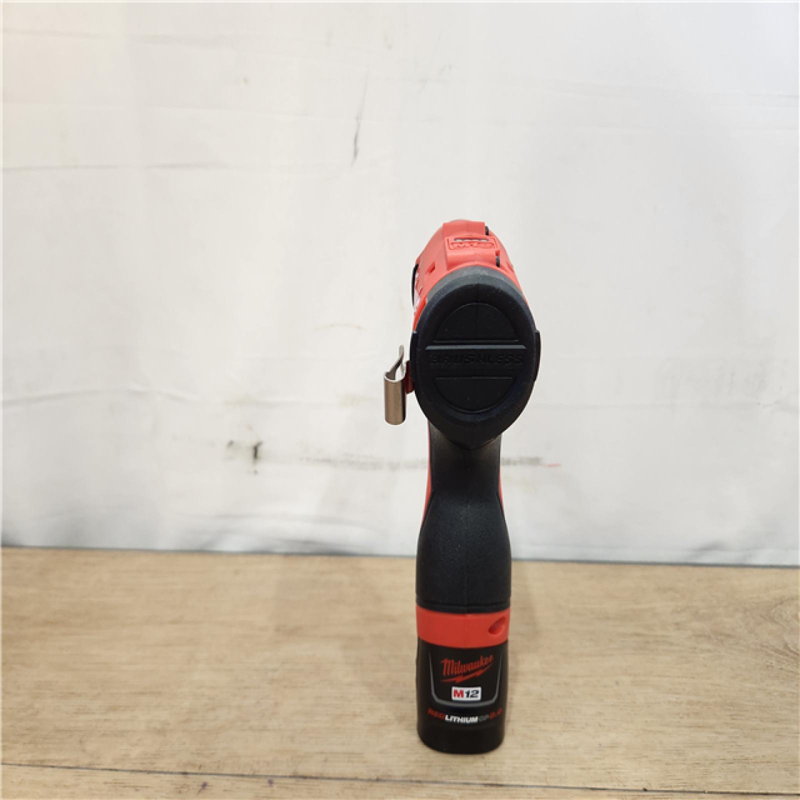 AS-IS- M12 12-Volt Lithium-Ion Compact Brushless Cordless 1/4 in. Impact Driver Kit W (2) 2.0 Ah Batteries  Charger & Tool Bag