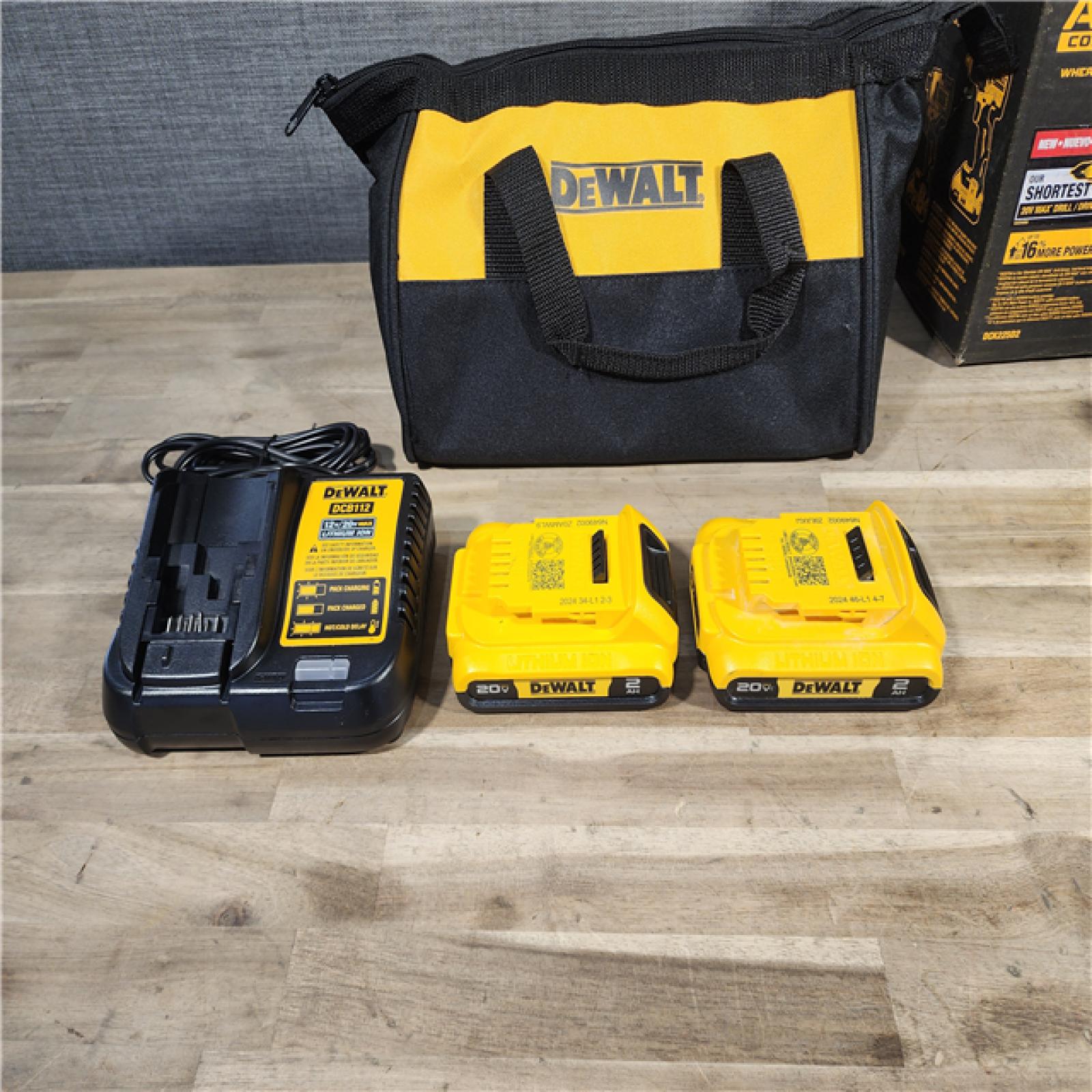 HOUSTON LOCATION - AS-IS Dewalt DCK225D2 20V MAX ATOMIC Brushless Compact Lithium-Ion 1/2 in. Cordless Drill Driver and 1/4 in. Impact Driver Combo Kit with 2 Batteries 2 Ah