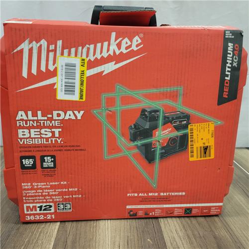 AS-IS Milwaukee-3632-21 M12 Green Beam Laser 360Â° 3-Plane Kit