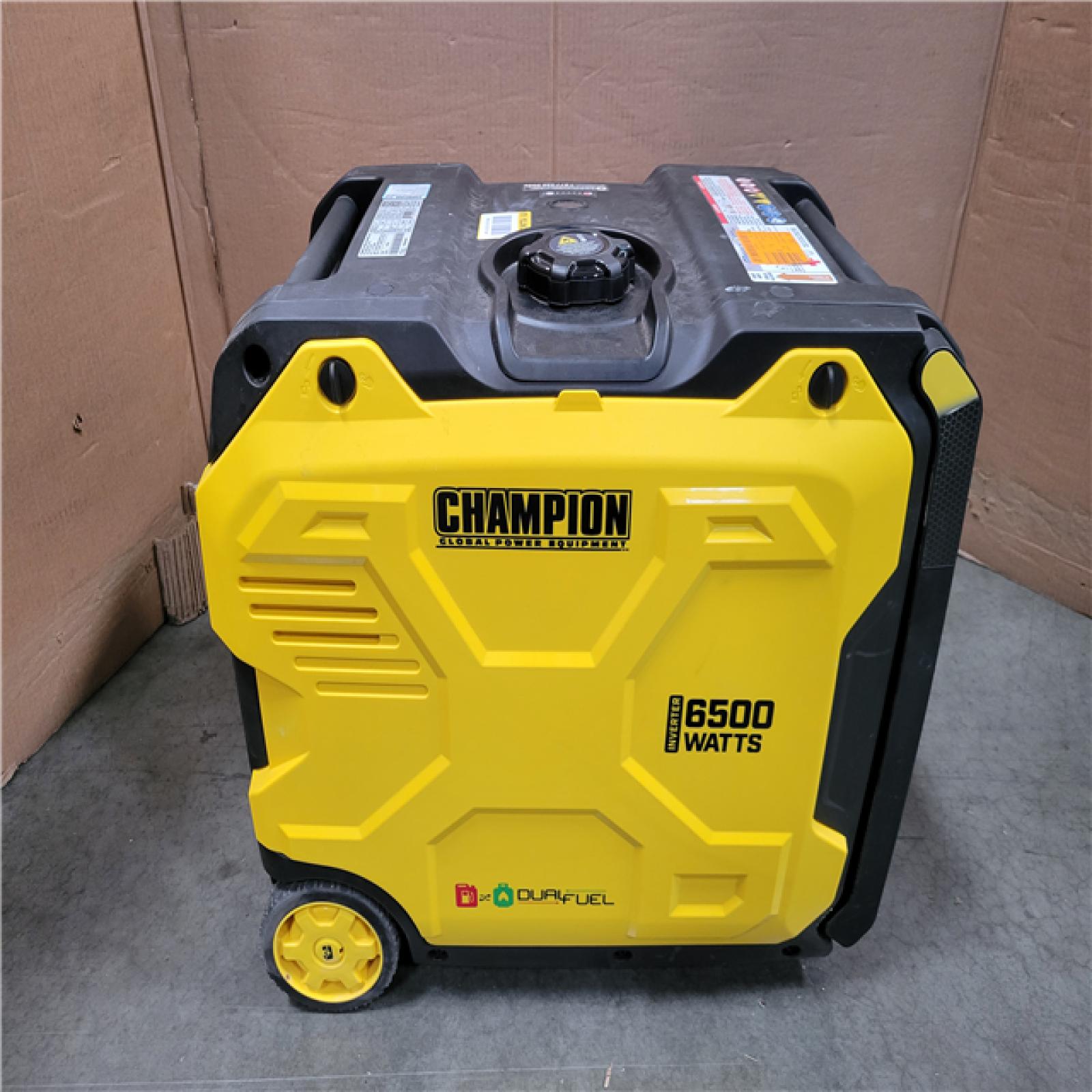 CALIFORNIA AS-IS CHAMPION 6500-WATT GASOLINE AND PROPANE POWERED DUAL FUEL INVERTER PORTABLE GENERATOR
