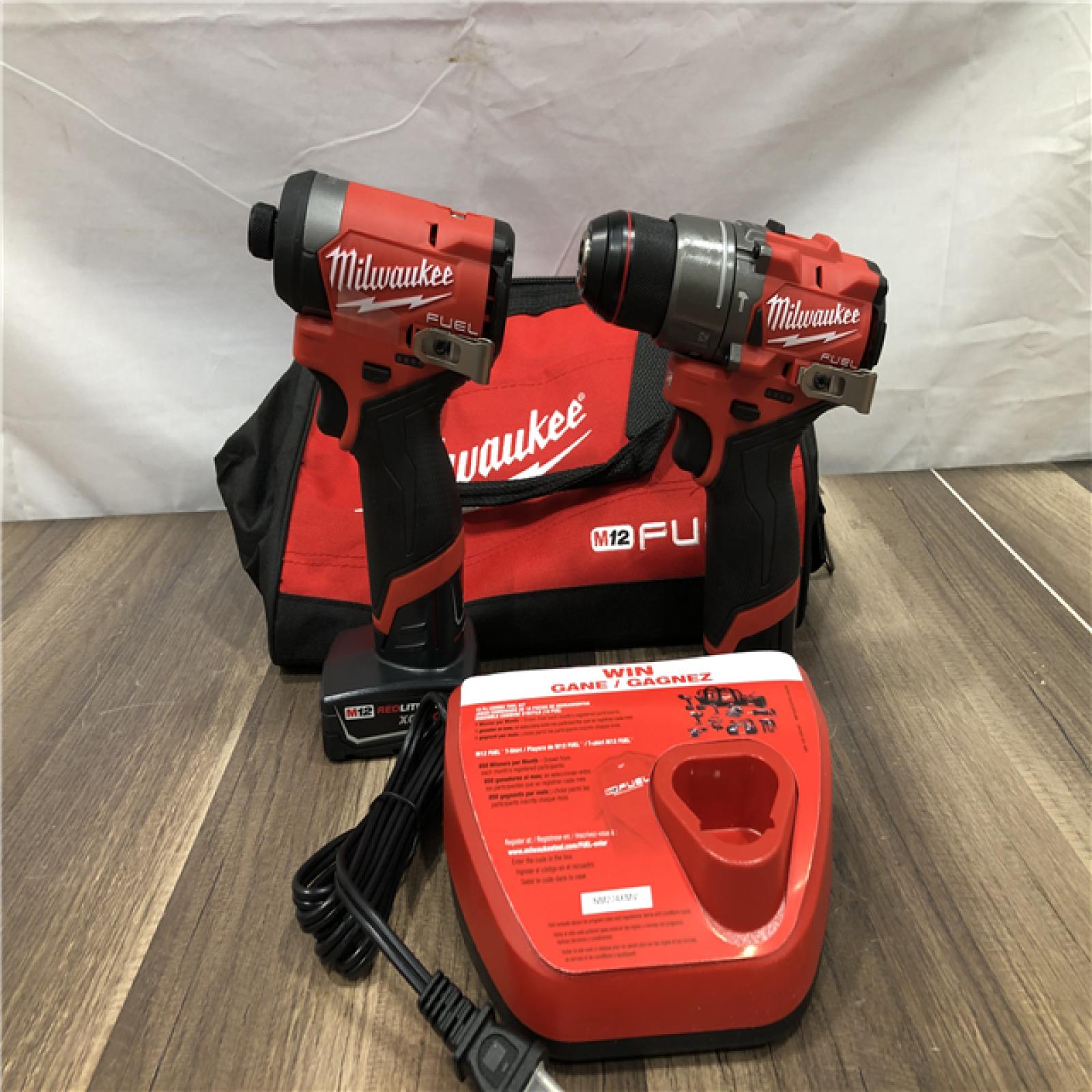 AS-IS Milwaukee FUEL 12-Volt Lithium-Ion Brushless Cordless Hammer Drill and Impact Driver Combo Kit