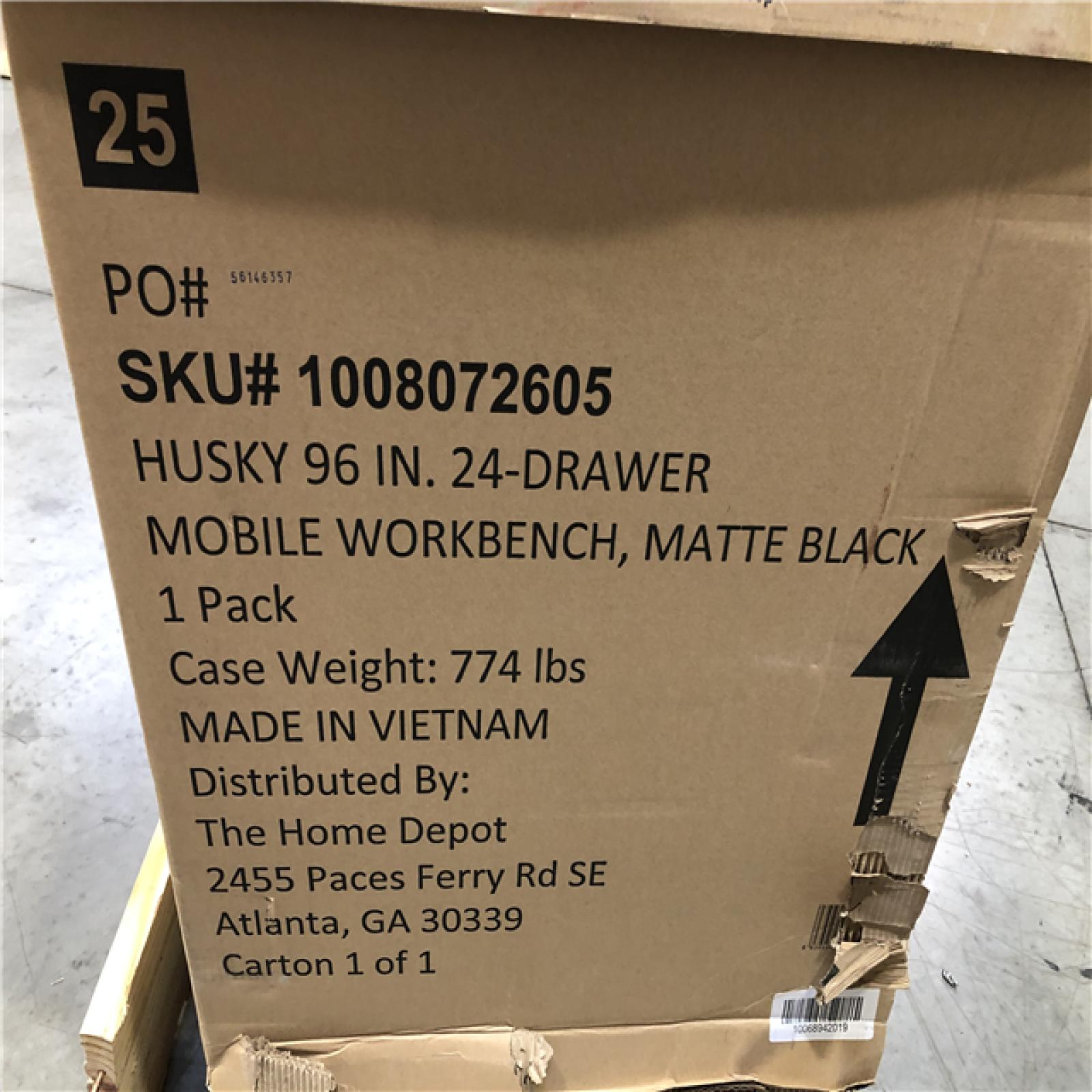 DALLAS LOCATION - Husky Tool Storage Heavy Duty 96 in. W x 24 in. D Matte Black Mobile Workbench Cabinet with Stainless Steel Top