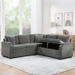 Phoenix LIKE NEW Harper & Bright Designs 81.9 in. L-shaped Chenille Sectional Sofa in Gray with Pull-out Sofa Bed and Hidden Storage Compartment