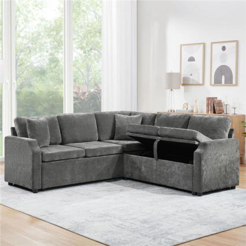 Phoenix LIKE NEW Harper & Bright Designs 81.9 in. L-shaped Chenille Sectional Sofa in Gray with Pull-out Sofa Bed and Hidden Storage Compartment
