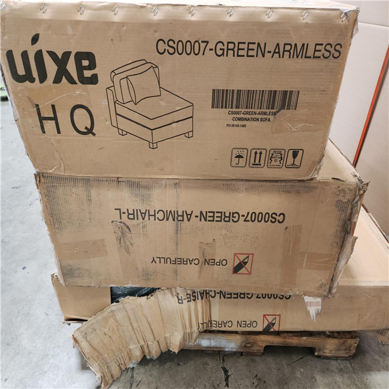 Phoenix AS-IS Uixe 118 in. Square Arm 3-Piece Corduroy Upholstered U-Shaped Sectional Sofa in. Green