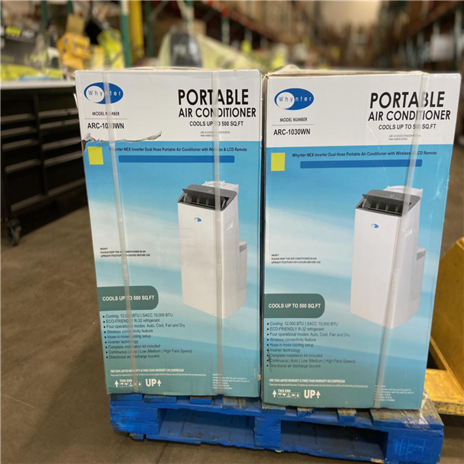 DALLAS LOCATION - Whynter ARC-1030WN 12,000 BTU (10,000 BTU SACC) NEX Inverter Dual Hose Cooling Portable Air Conditioner, Dehumidifier, and Fan with Smart Wi-Fi, Up to 500 sq ft in White (4 UNITS)