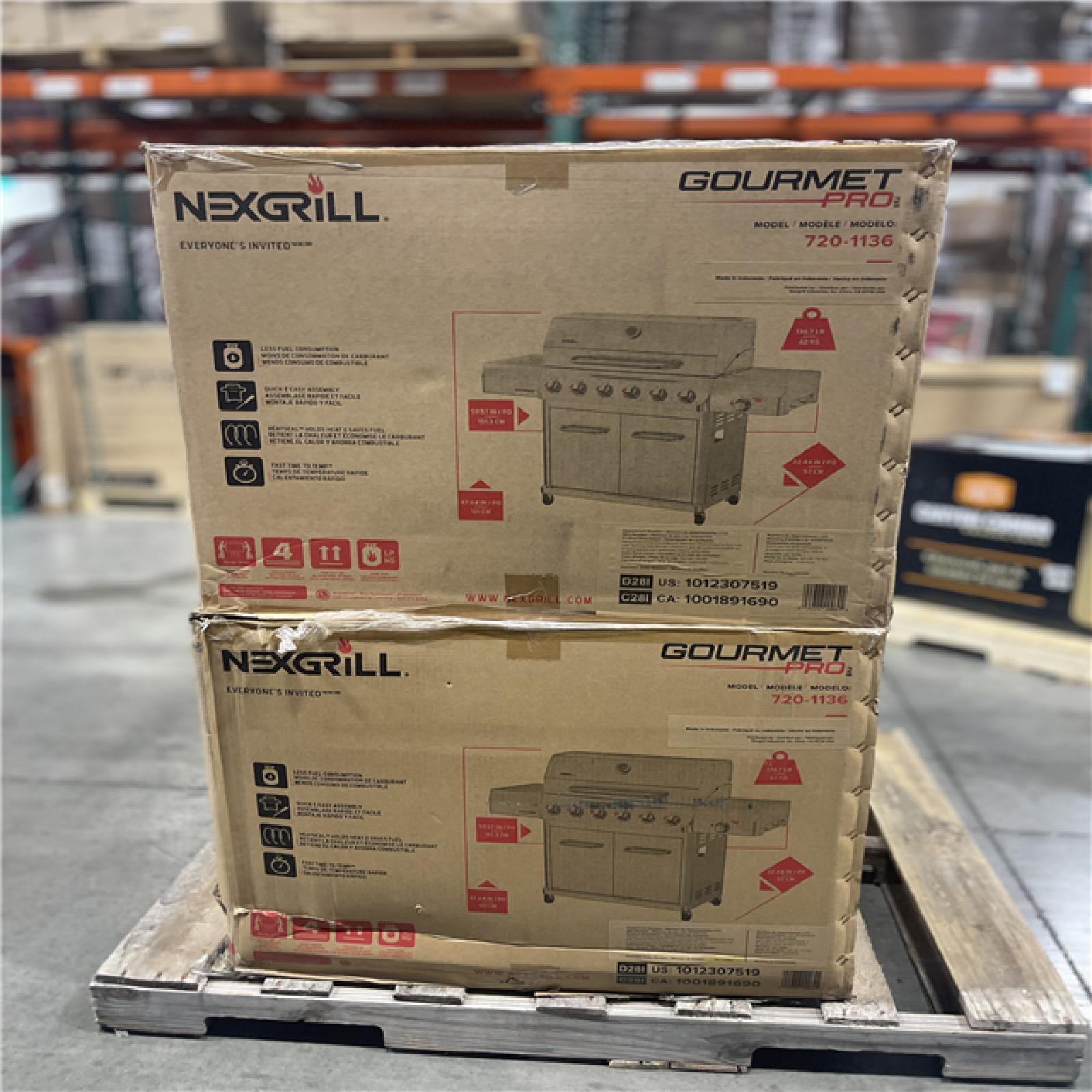 DALLAS LOCATION- Nexgrill Gourmet Pro 6-Burner Propane Gas Grill w Searing Side Burner and Griddle Pallet (2 Units)